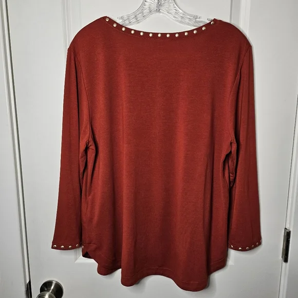 Ruby Rd Petite Studded Trim Blouse Rust Red Swing Top Large Petite Casual - Picture 4 of 11